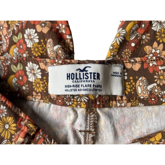 Hollister Womens Retro Floral Flare Pants Size M Boho 70s Y2K Hippie Mushrooms - Picture 6 of 13